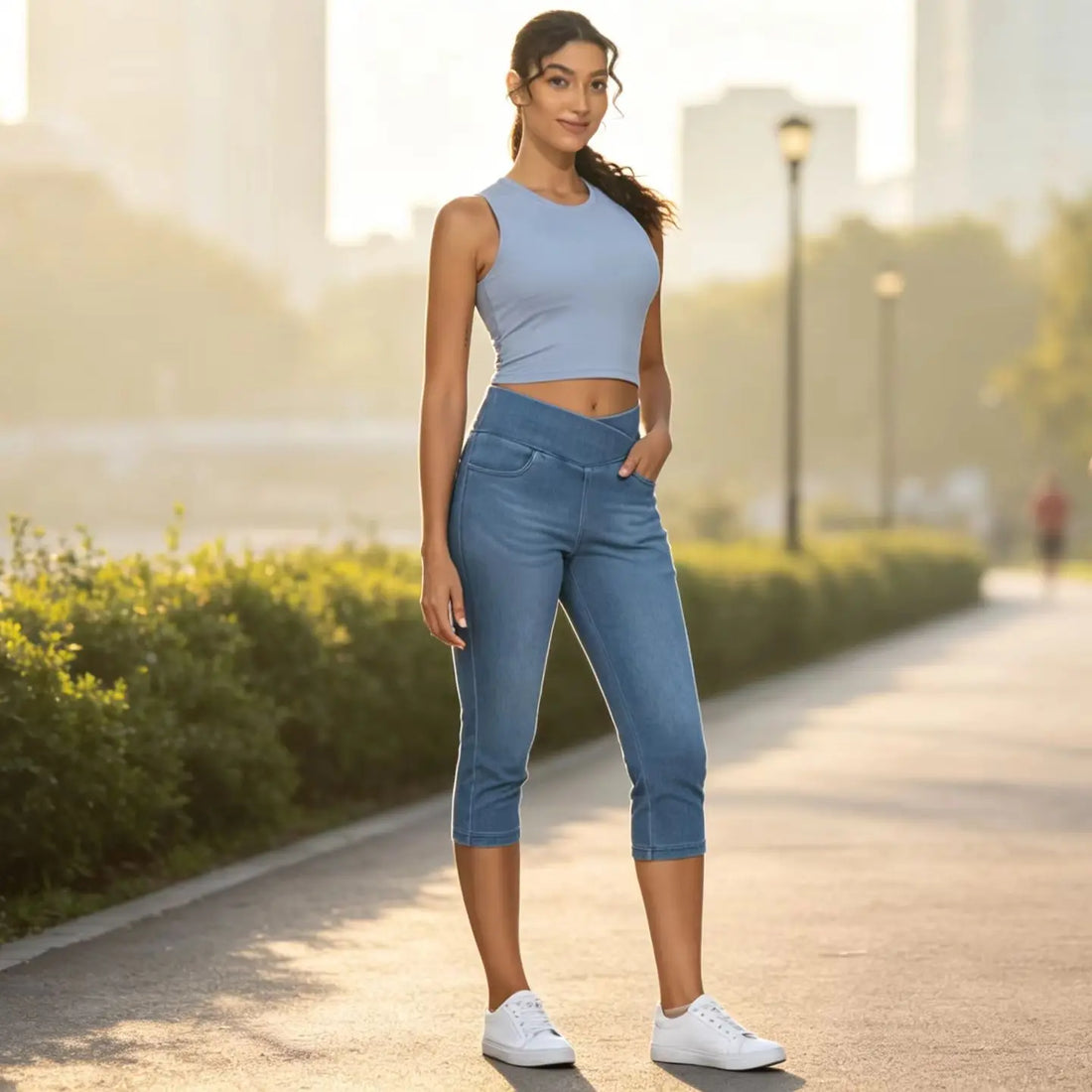 Tummy Control Skinny Jean Leggings with Pockets
