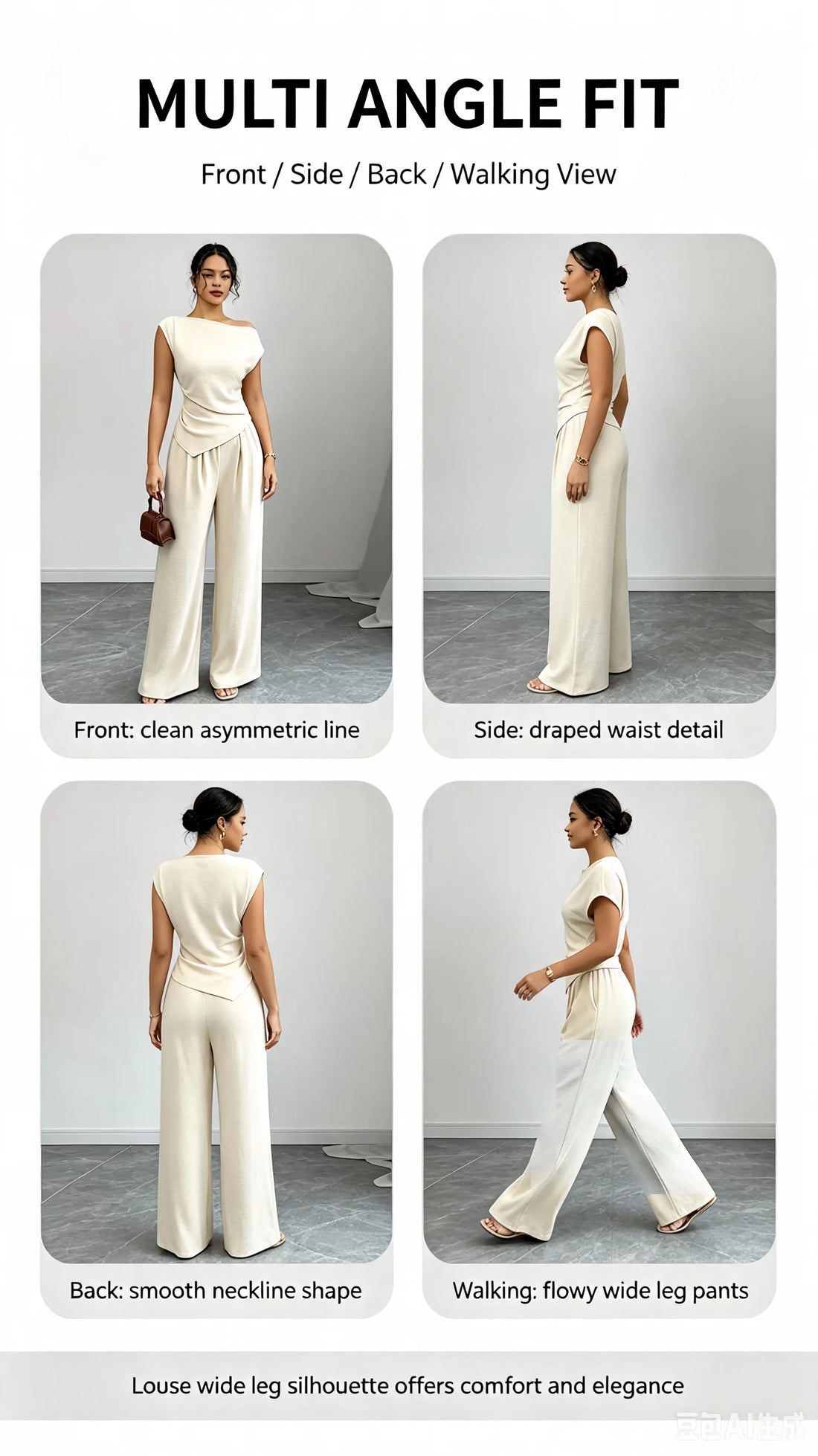 Asymmetric Top And Wide Leg Pants 2-Piece Set