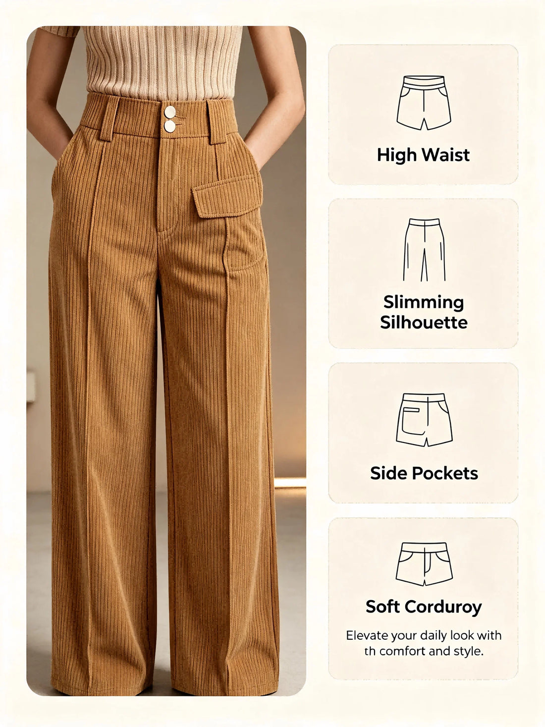 Women's High Waist Corduroy Wide Leg Pants