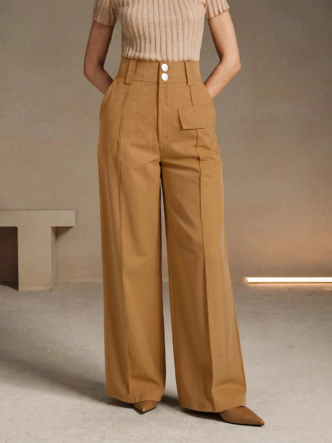 Women's High Waist Corduroy Wide Leg Pants
