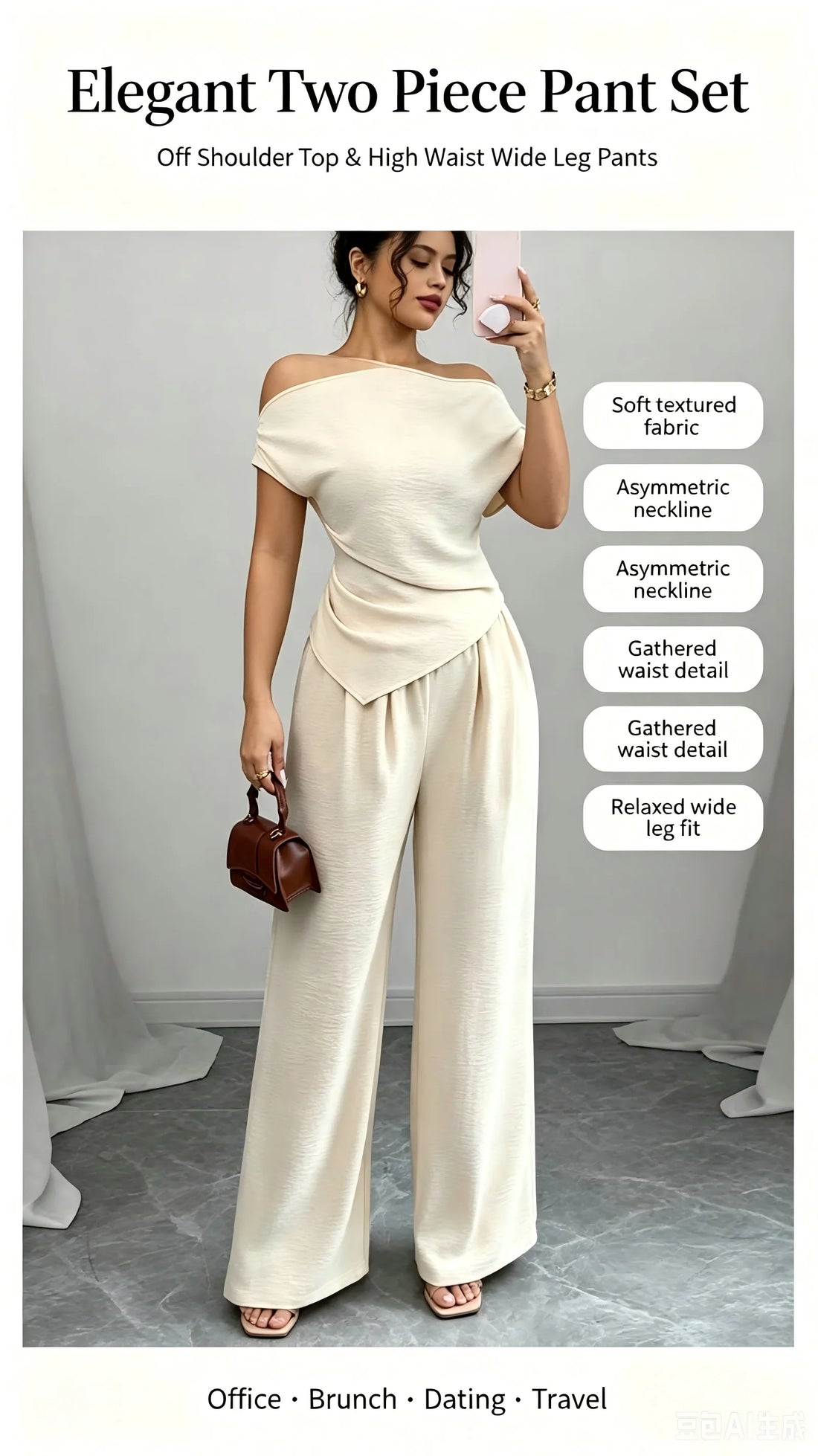 Asymmetric Top And Wide Leg Pants 2-Piece Set