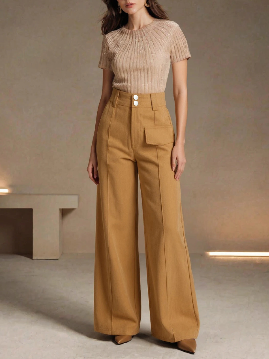 Women's High Waist Corduroy Wide Leg Pants