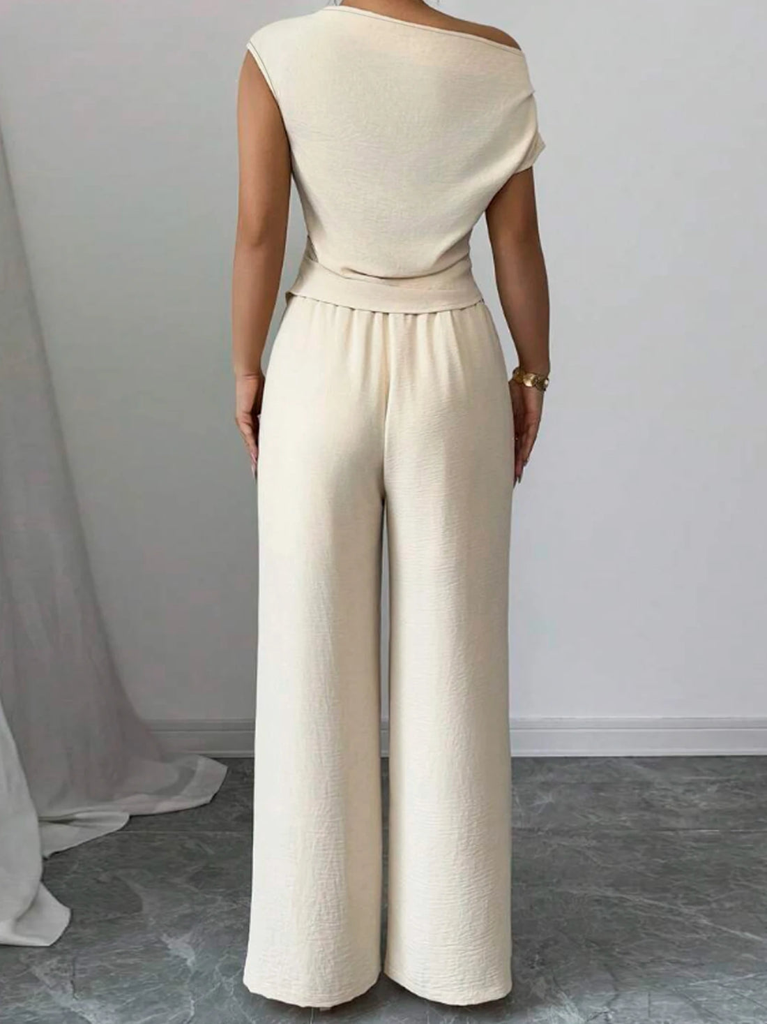 Asymmetric Top And Wide Leg Pants 2-Piece Set