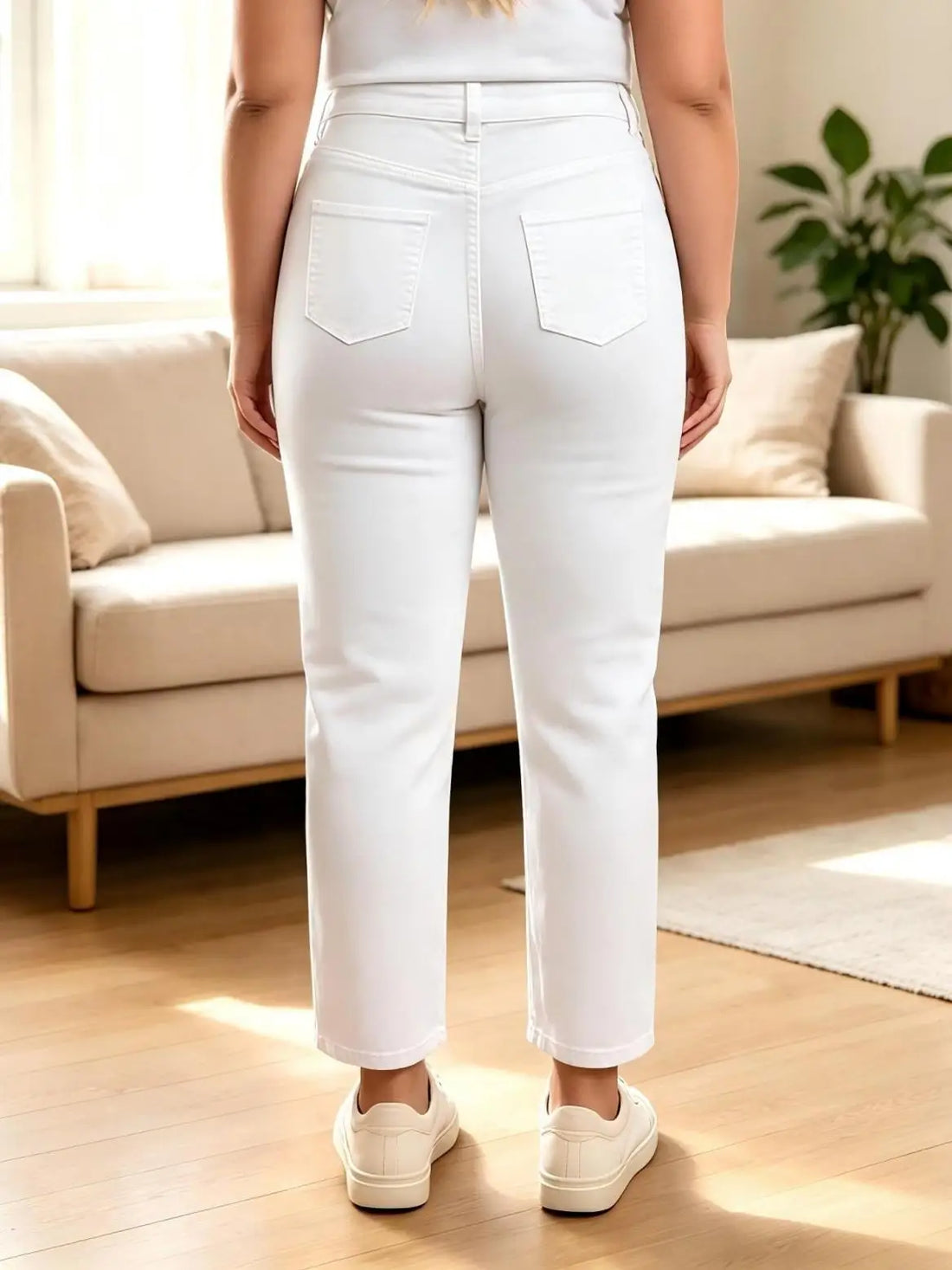Mid-High Waist Straight Cropped Denim Pants